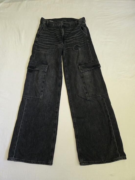 American Eagle Outfitters Denim - American Eagle Super High Rise Baggy Wide Leg Jeans Cargo Black Size 0 Short